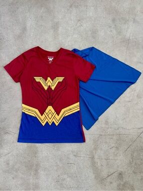 Red & Blue Short Sleeve Tee with Cape